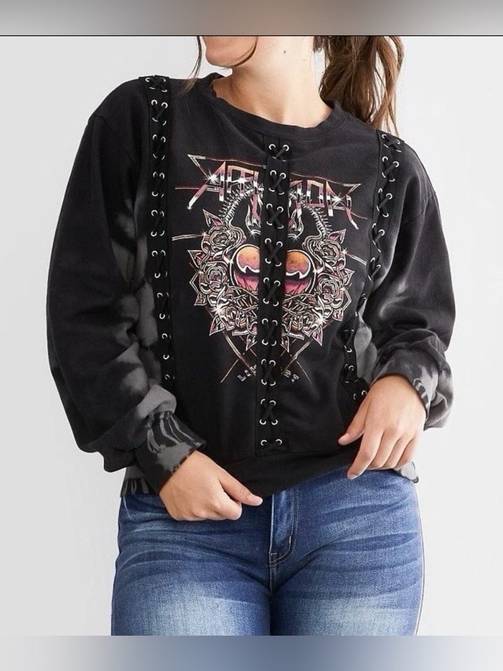 Affliction Black Chromium Sacred Hearts Crewneck Sweatshirt Sz L